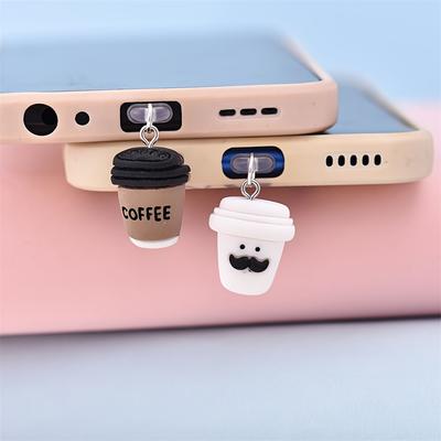 Roztomilý knír Kávový hrnek Telefonní přívěsek, ABS Pryskyřice Zátka proti prachu, Dekorativní přívěsek pro DIY do otvoru pro smartphone