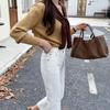 2024 Fashion Lychee Grain Vegetable Basket Handbag: Versatile Retro Shoulder and Crossbody Commuter Bag for Women