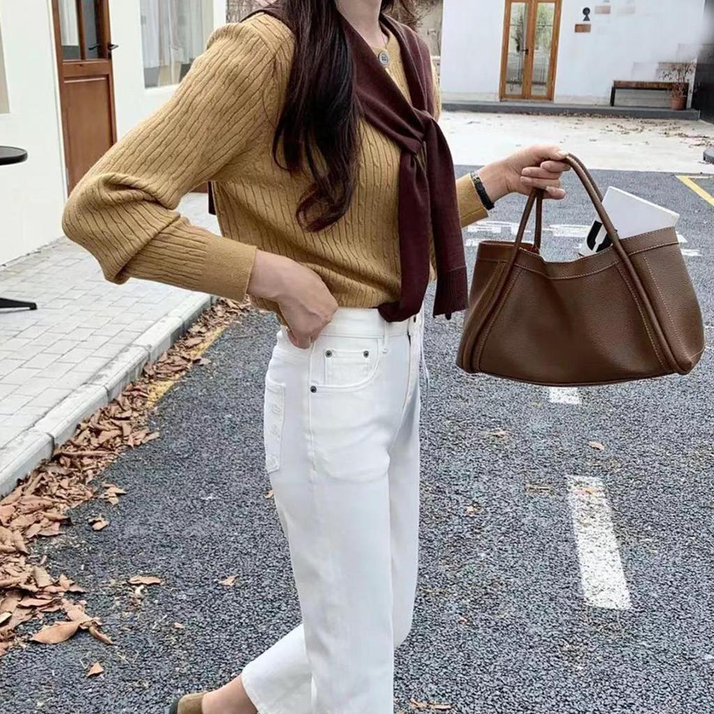 2024 Fashion Lychee Grain Vegetable Basket Handbag: Versatile Retro Shoulder and Crossbody Commuter Bag for Women