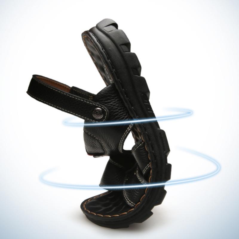 Summer Soft Leather Men Sandals Comfortable Male Beach Shoes Anti-Slip Mens Slippers Outdoor Breathable Lightweight Casual Shoes