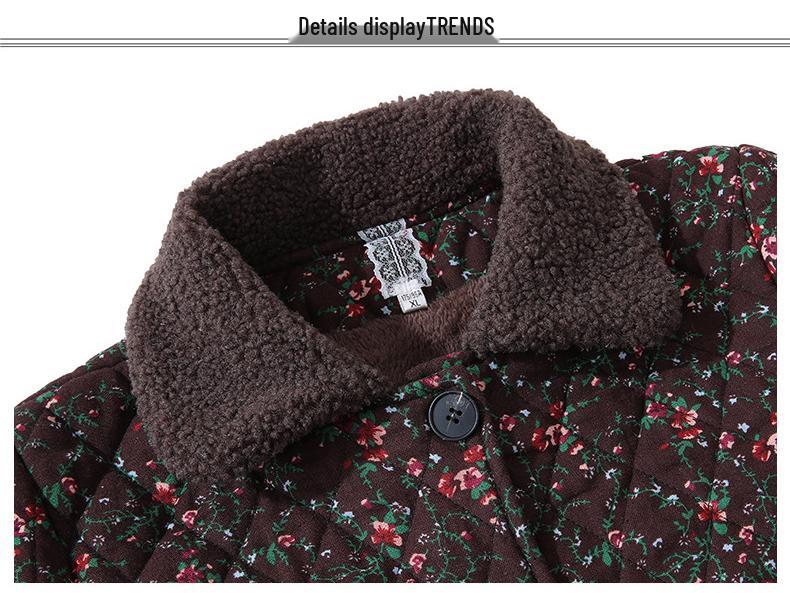 Mamas mittellange Winterjacke mit Blumenmuster - Fleecegefüttert & verdickt für Wärme, ideal für Frauen mittleren und höheren Alters