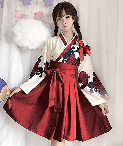Taisho Roman Hakama Japanese Kimono Dress Long Floral Pattern Lolita Lolita Clothing Large Size Loose Cute Black Red Floral Pattern Plain Gothic