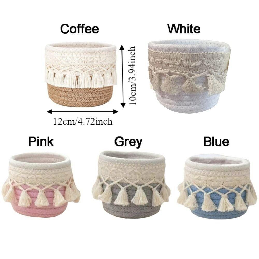 Cotton Rope Tassels Storage Basket Round Pen Holder Makeup Brush Storage Box Office Ornament