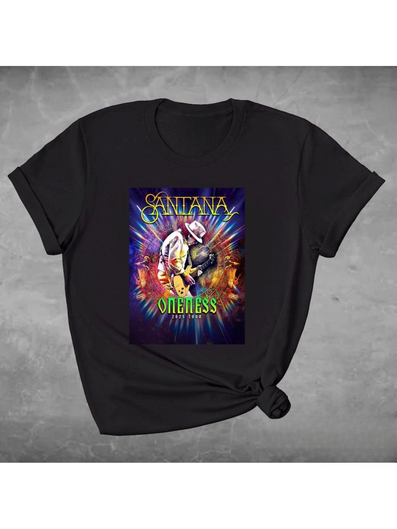 Official Santana Oneness 2025 Concert T-Shirt- Black Band Shirt with Santana Graphic Logo- Men s Casual T-shirt Concerts S