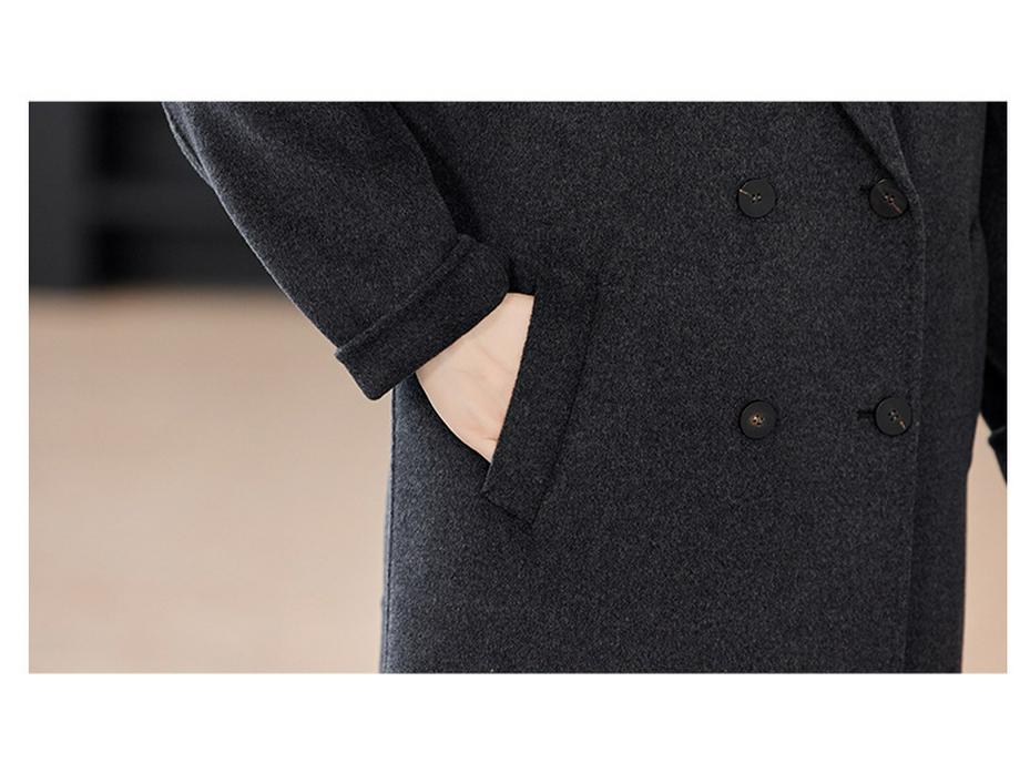 2025 Autumn/Winter Women's Mid-Length Double-Breasted Wool Coat with Belt