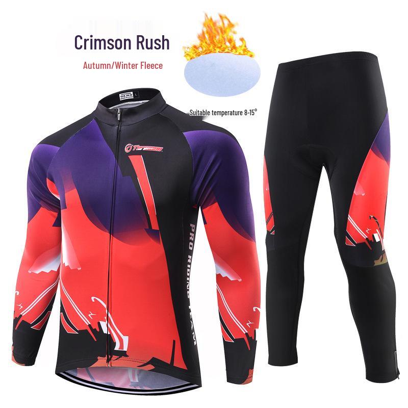 Unisex Fleece-Lined Cycling Set: Long Sleeve Top & Pants for Autumn/Winter