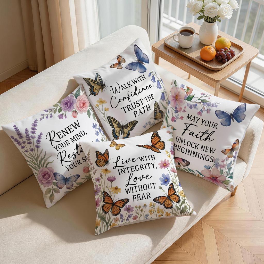 4 Stück Schmetterling Blume Motto Design Kissen Kissenbezug Polyester Kissenbezug Dekokissen Kissenbezug Haus Auto Sofa Dekor