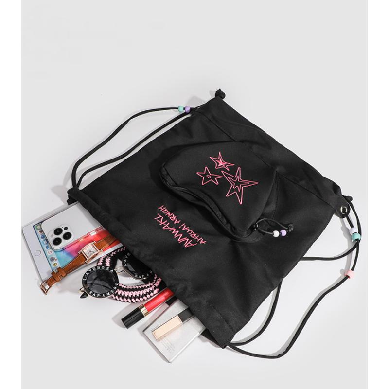 New American Vintage Women Backpacks Casual Female Embroidery Letter Bagpack Large Capacity Handbags Drawstring Bags