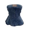 Women's Denim Bandeau: 2026 A-Line Short Sleeveless Top with Divided Stitching and Cinched Waist.