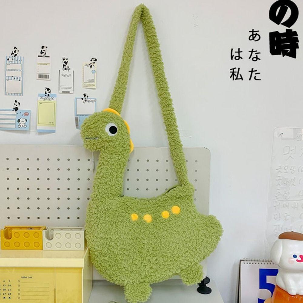 Zipper Cartoon Crossbody Bag Plush Shoulder Bags Fashion Long Neck Dinosaur Bag  Girls