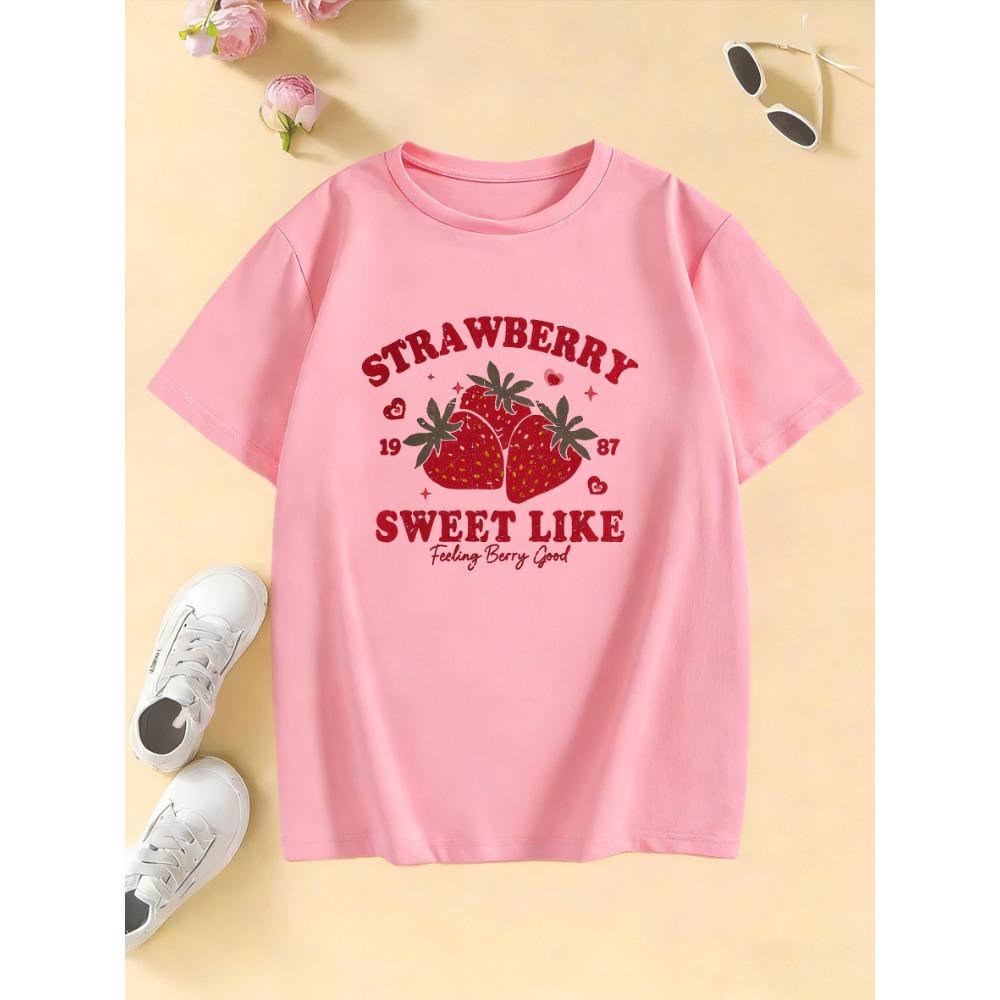 

Y2k Girls Sweet Strawberry T Shirts Kids Children s T-shirt Kawaii Girls Summer Spring Casual Top Tee 160