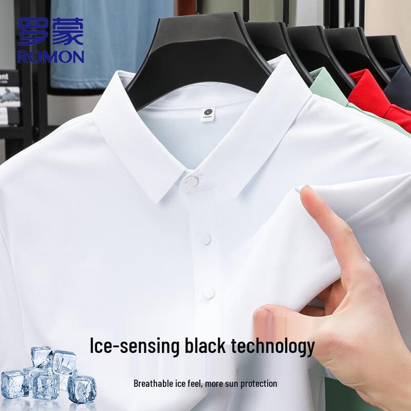 ROMON Men s Striped Quick-Dry Cool-Feel Polo Shirt L