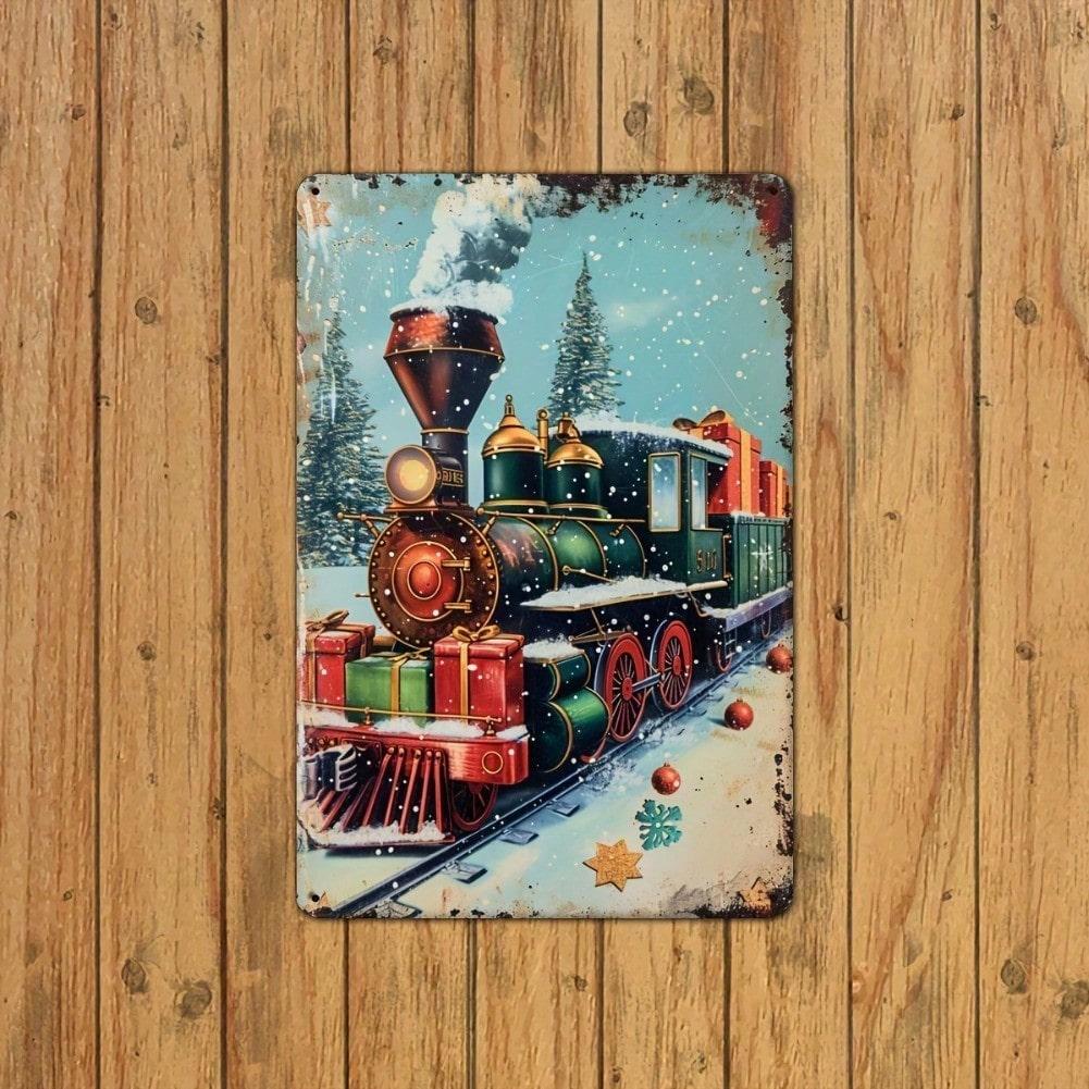 

Vintage Christmas Train Metal Tin Sign 12x8 Inch Flat Wall Art Red Green Holiday Decor Rustproof For Home Nursery Kids Room TYA52526-30x20cm разноцветный