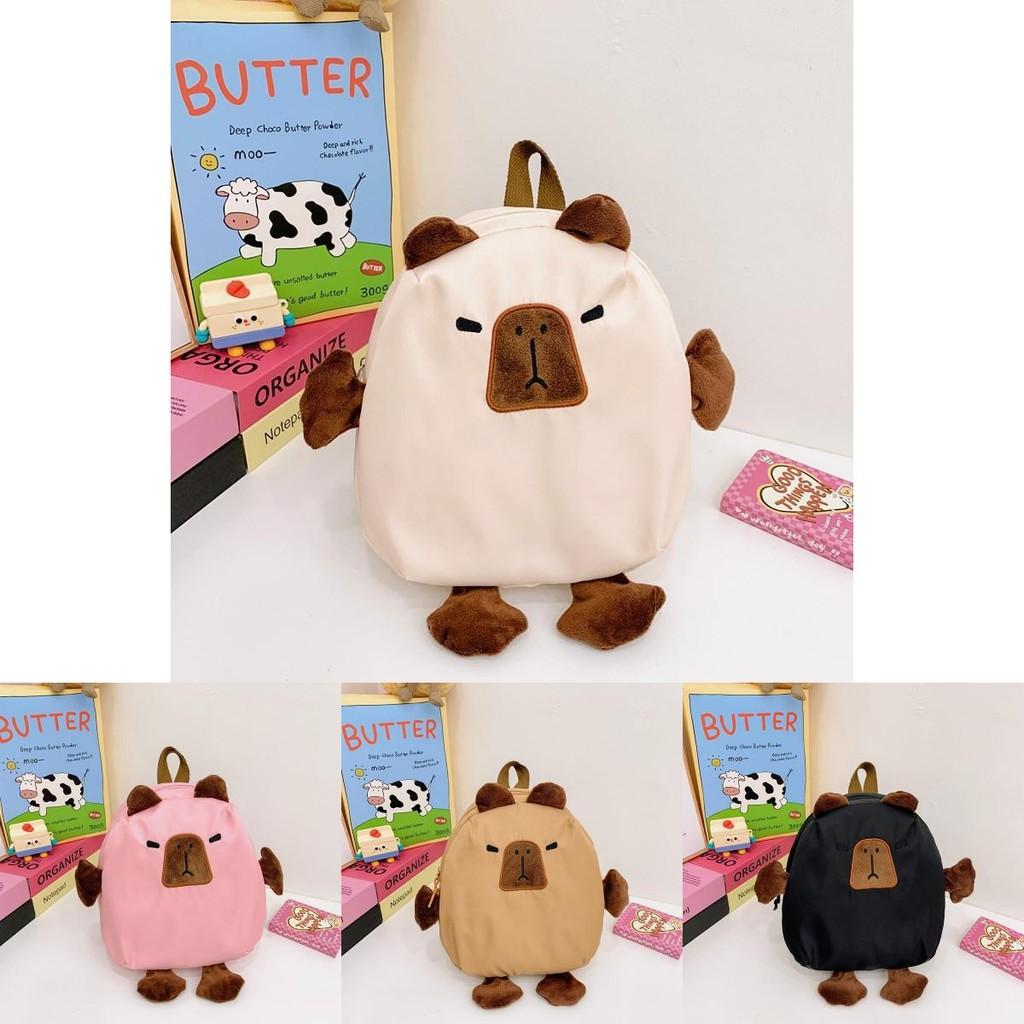 Adorable Cartoon Dual Shoulder Backpack For Boys Girls With Lightweight Design In Pink Khaki Black And White