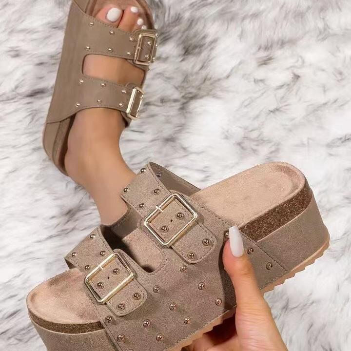 European and American foreign trade Roman shoes 2025 new heightened platform belt buckle fashionable cork retro sandals drag