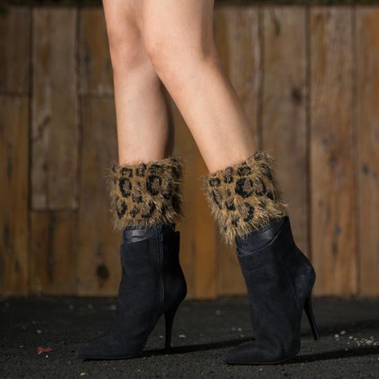 1 Pair Boot Socks Stylish Leopard Print Fluffy Crochet Knitted Boot Cuffs Toppers Socks for Winter