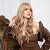 ALAN EATON Synthetic Long Wavy Curly Ombre Blonde Color Wig Hair with Side Bang for Women Ladies Heat Resistant Party Daily Hair