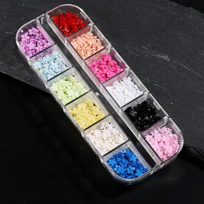 Yousheng 1 Box 3D Flower Nail Charms Multifunctional 12 Grid Design Phone Cases DIY Crafts Nail Art Supplies for Women
