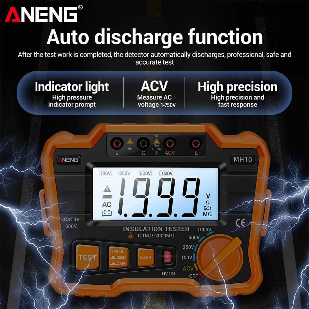 Insulation Resistance Tester 100VCelsius 250VCelsius 500VCelsius 1000V Resistance Tester with LCD Backlight Digital Display Screen
