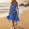 Women Sleeveless Casual Floral Print Dress Round Neck Irregular Hem Mid Length Summer Dress