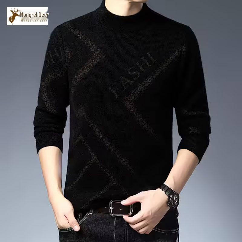 Men s Trendy Wool Sweater - Luxury Autumn/Winter Warmth with Plus Velvet Knit Base Layer XXXL