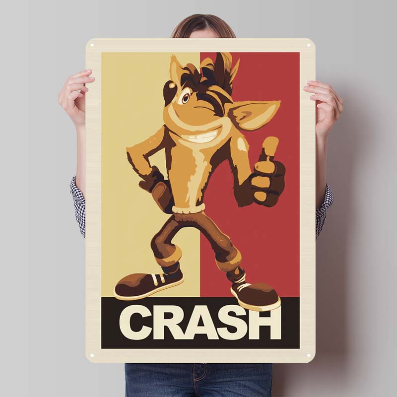 Crash Bandicoot Posters Classic Game Metal Signs Wall Art Mural Custom Tinplate Plaques for Gamers Gaming Room Decoration Retro