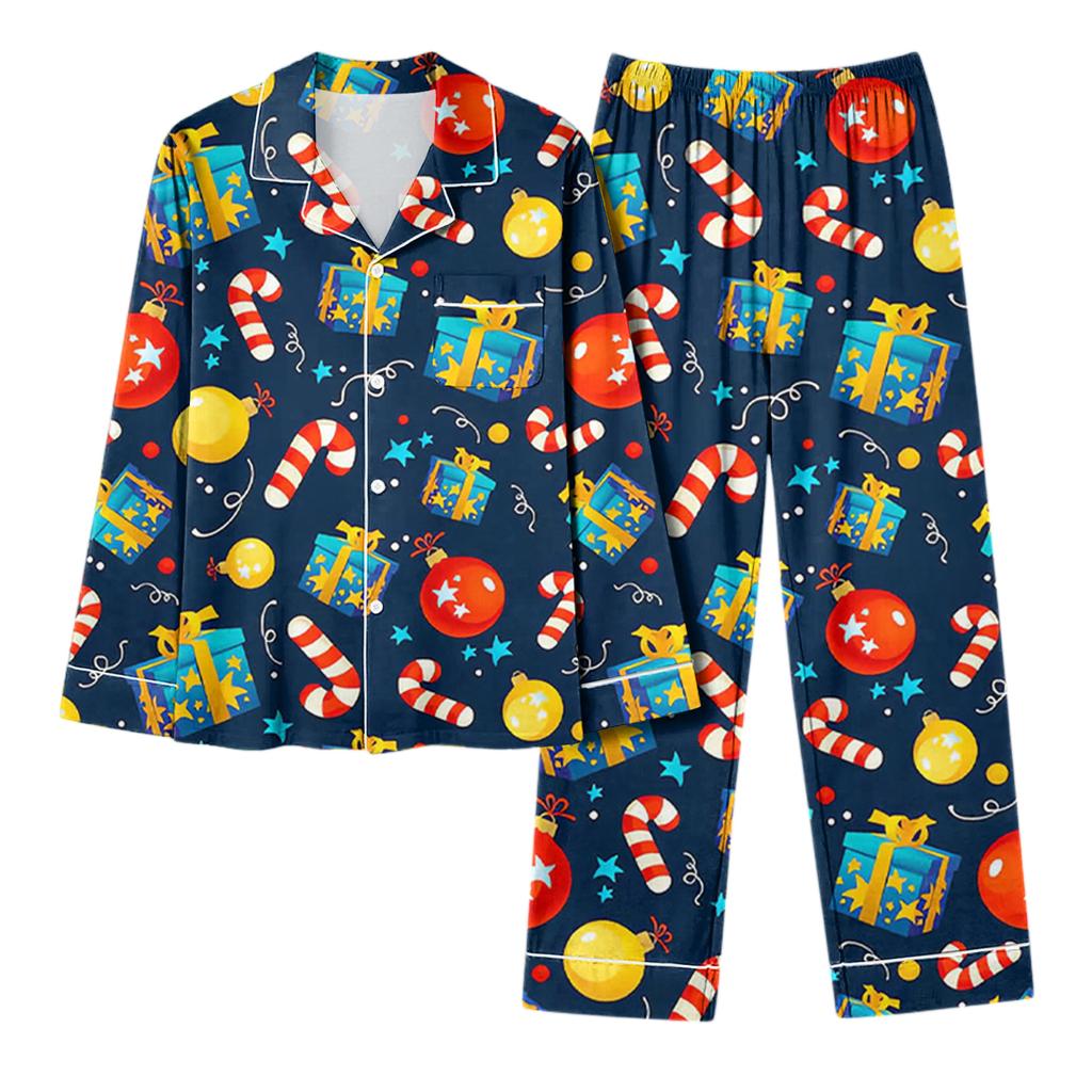 Damen Casual Mode Weihnachts-Print Langarm Oberteil und Hose Homewear Set