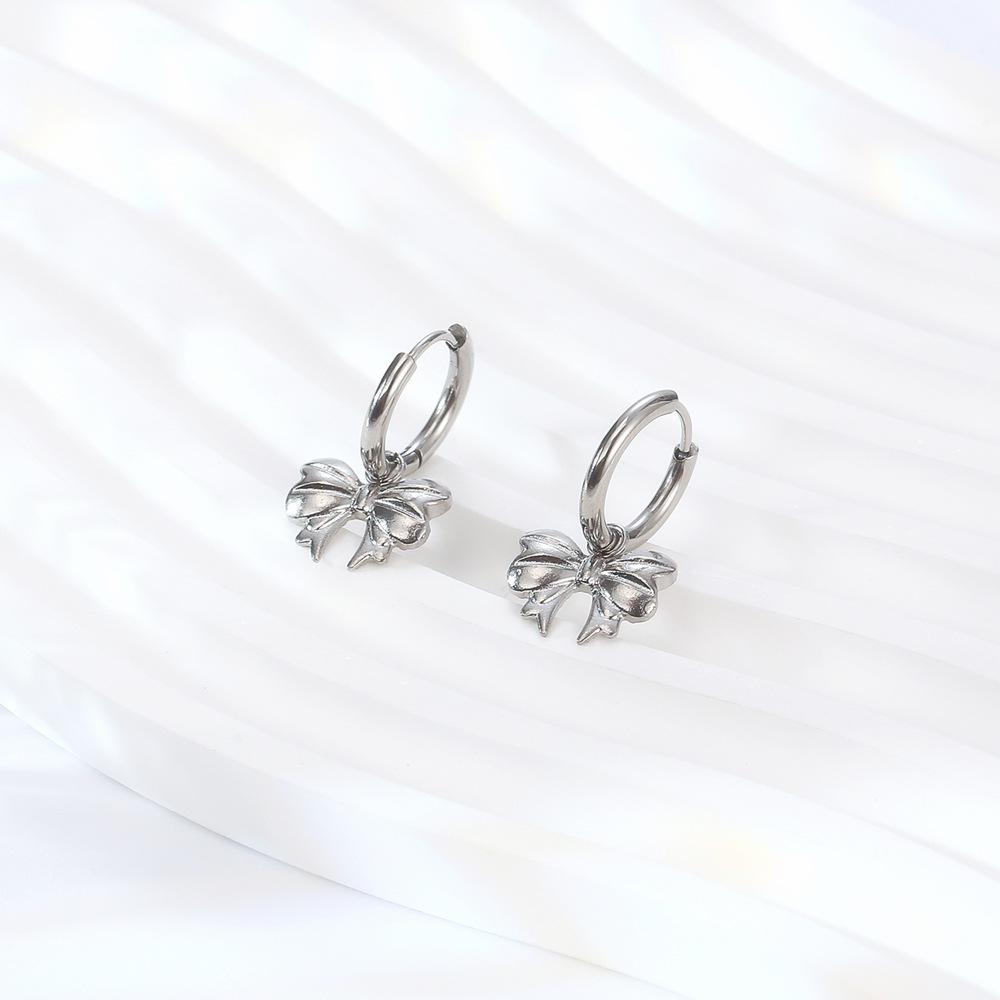 Women's Titanium Steel Bow Knot Hoop Earrings - Versatile European & American Style