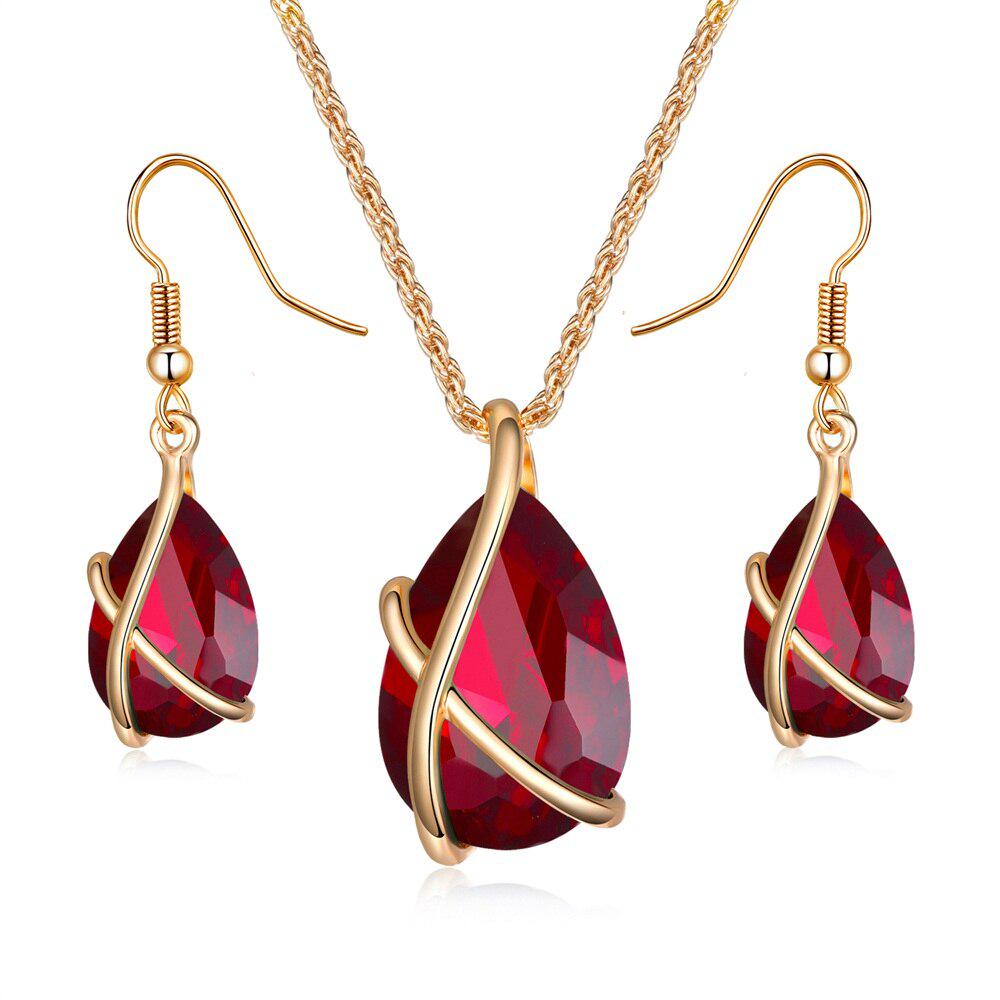

Модный многоцветный комплект ювелирных изделий с каплями воды и кристаллами, женское ожерелье с подвеской, серьги, свадебные аксессуары красный