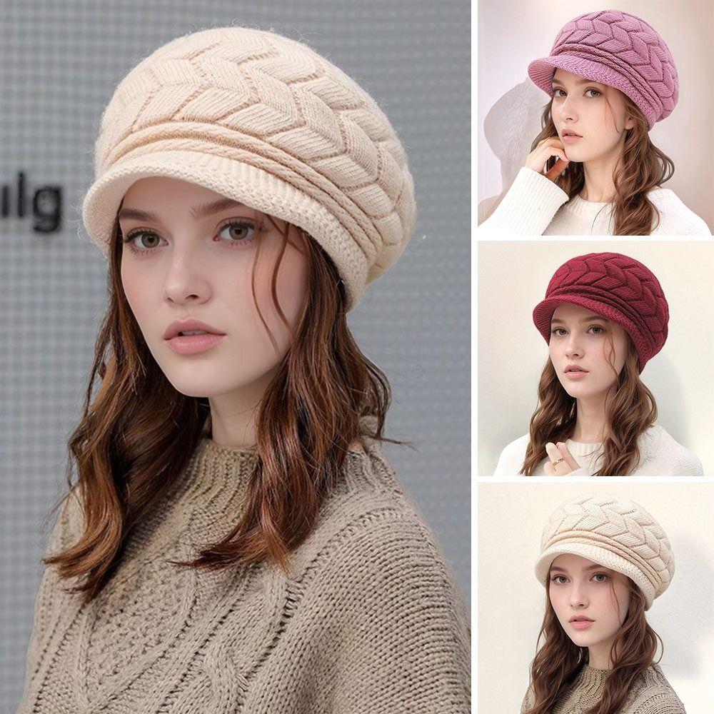 Retro Women'S Winter Warm Knitted Cap, Cold Weather Running, Camping, Walking Fashionable Skiing Cap With Sun Hat