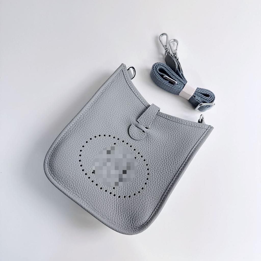 Bag Women's Leather Crossbody Bag Premium Texture First Layer Cowhide Bucket Bag Hollow Lychee Pattern Shoulder Bag