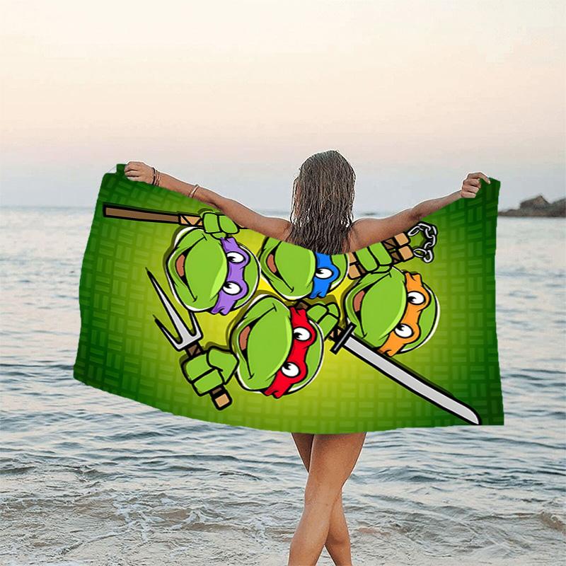 1pc Teenage Mutant Ninja Turtles Beach Towel, Beach and Seaside Swimming Pool Equipment, Fashion Pattern, Rectangular, Travel Essentials