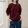 ZANZEA Women Casual Round Neck Loose Autumn Long Sleeve Blouse