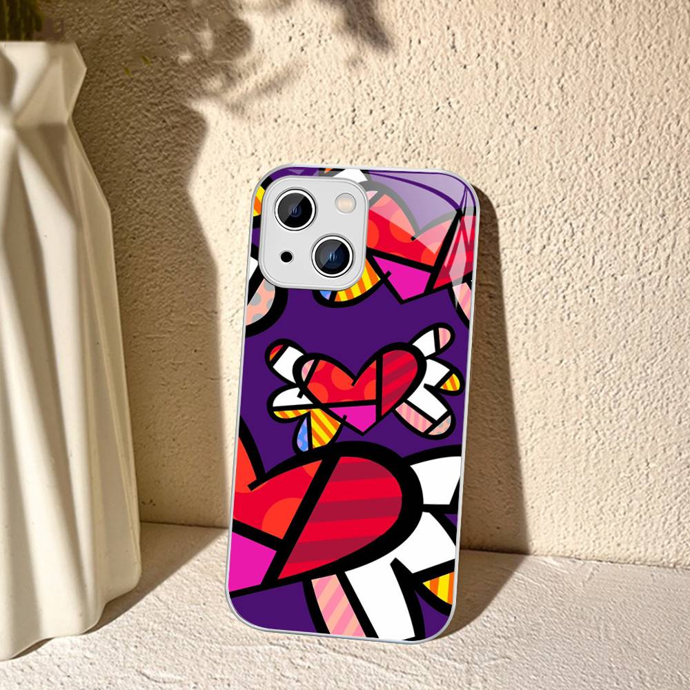 Art R-Romero Britto For IPhone 14 13 12 Mini 11 Pro XS Max X XR 14 Plus Tempered Glass Cover