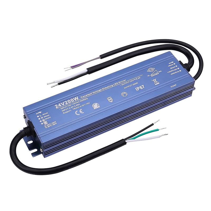 Constant Voltage 24V 200W 8,5A Dimmable LED Driver, Waterproof IP67 Transformer, AC 110V Triac Power Supply, LED Adapter for LED Light, Computer