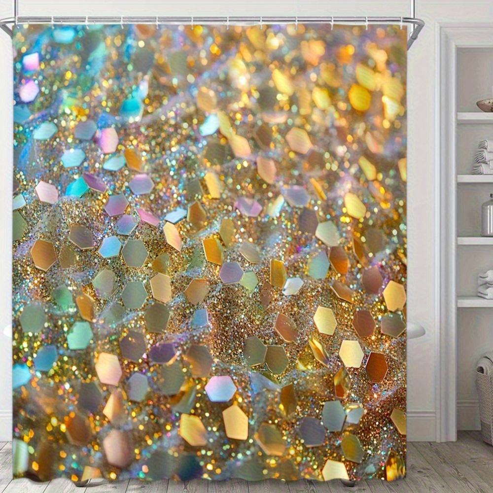 

Shimmering Hexagon Print Waterproof Shower Curtain For Bathroom, Sparkling Glitter Design High-End Toilet Partition Curtain W90XH180cm