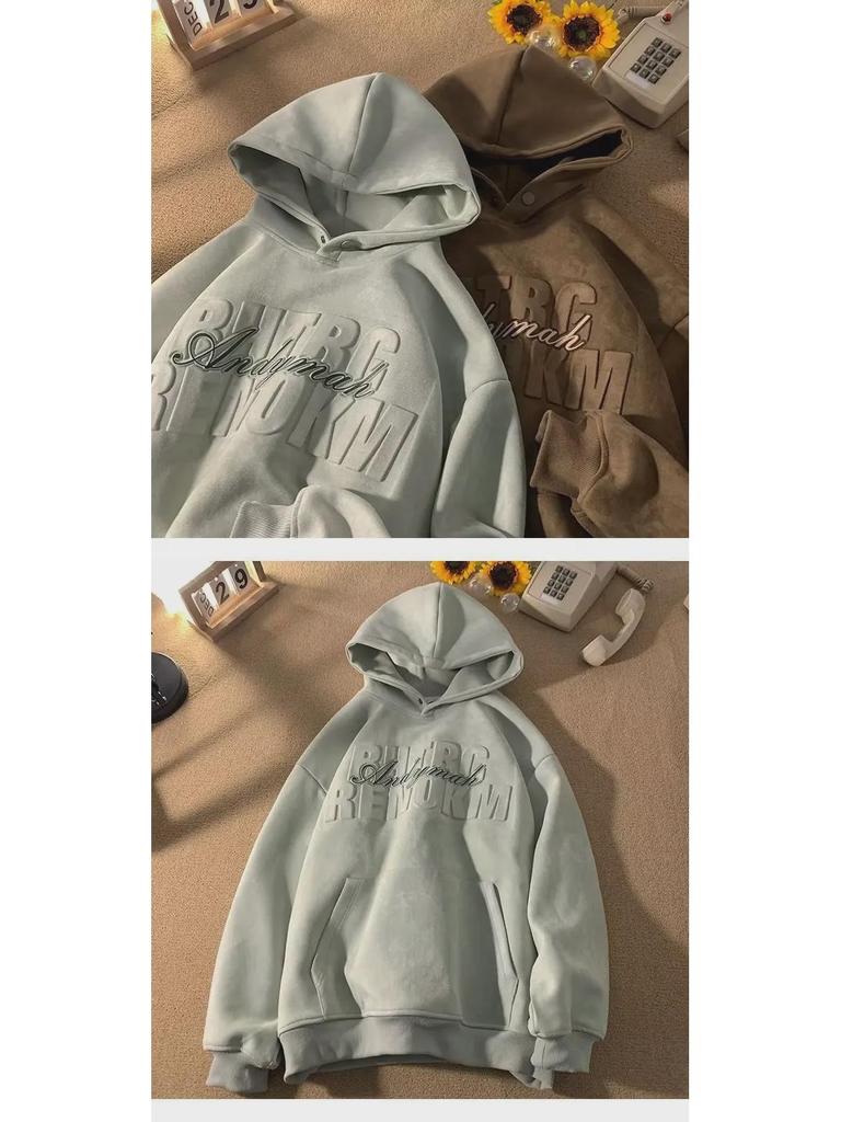 Men's Retro Suede Hooded Sweatshirt - Trendy, Loose-Fit Spring Pullover