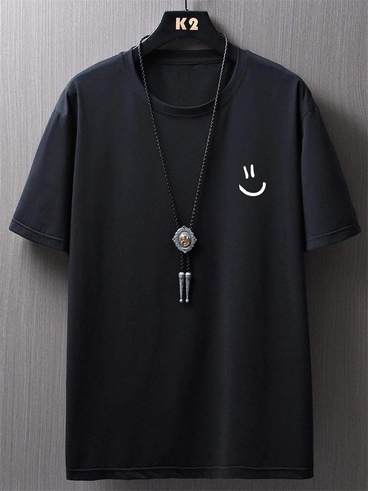 Funny Smily Face Print Tshirt Men Summer Casual Round Neck Short Sleeve Clothes Harajuku Unisex Cotton Tee Streetwear Tops