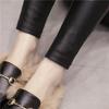 Korean Style Fleece-Lined PU Matte Leather Skinny Leggings with Single/Double Buttons