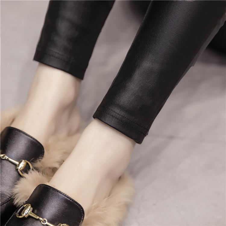 Korean Style Fleece-Lined PU Matte Leather Skinny Leggings with Single/Double Buttons