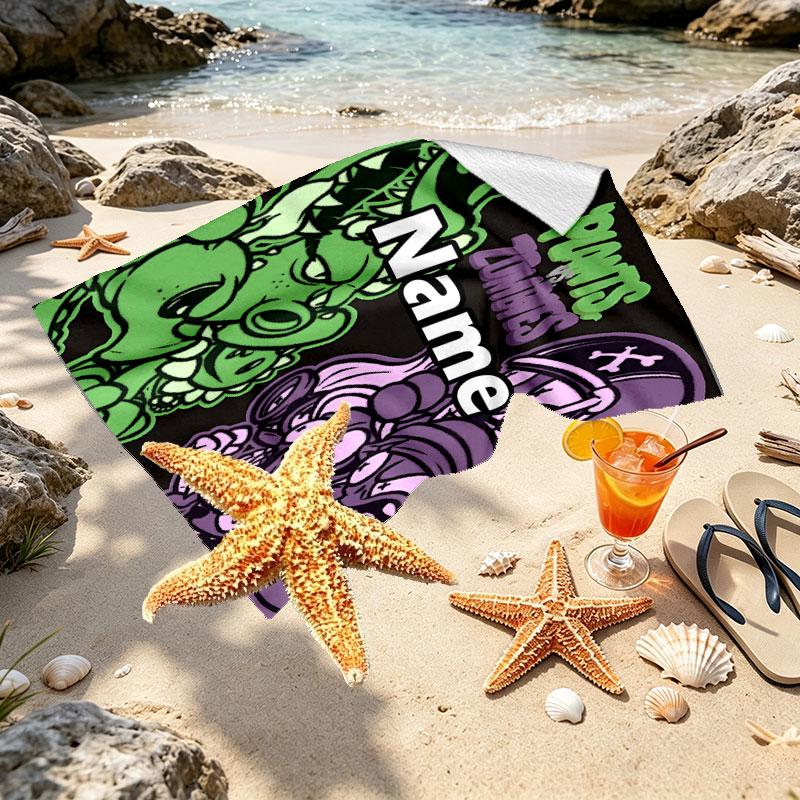 Custom Name Personalized Plants vs. Zombies Print Beach Towel, for Trip Camping Beach Party Home Decor, Birthday Gift for Family & Friends