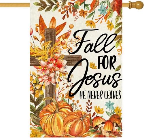 Fall Thanksgiving Jesus House ag 28 X 40 Inch Double Sided Jesus He Never Leav HHZ UUV