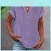 Camicia Estiva da Donna con Collo alla Coreana Manica Corta Tessuto Misto Cotone per Uso Casual