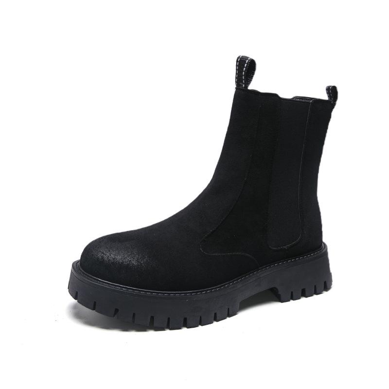 Men s British Style High-Top Leather Chelsea Boots with Thick Soles 40 чёрный