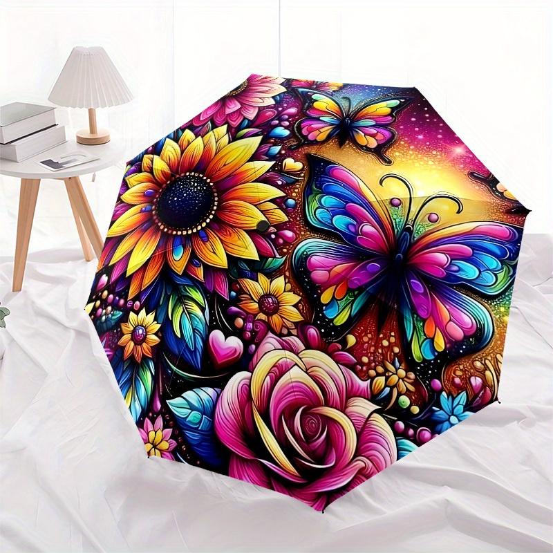 1pc Colorful Floral Mandala Umbrella with Plastic Handle,Suitable for All Seasons Home Travel Outdoor UmbrellaB1644
