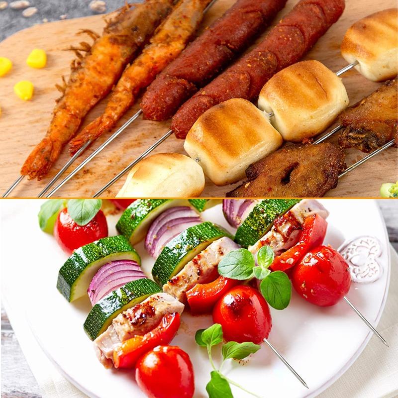 Skewers for Grilling Storage Tube Stainless Steel Barbecue Skewer BBQ Needle Sticks Metal Flat Forks for Kitchen Camping Gadgets