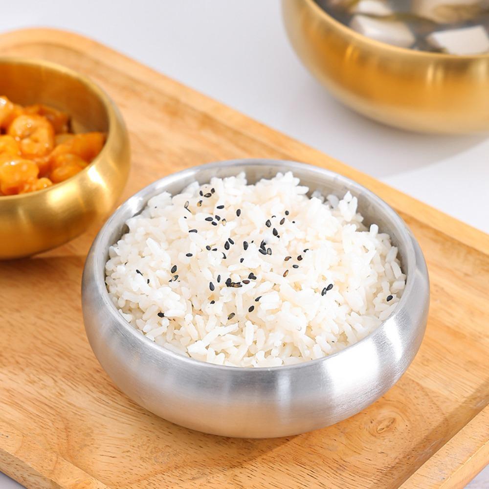 Double-Layer Korean Stainless Steel Rice Bowl Heat Insulated Kimchi Bowl Soup Bowls  Children