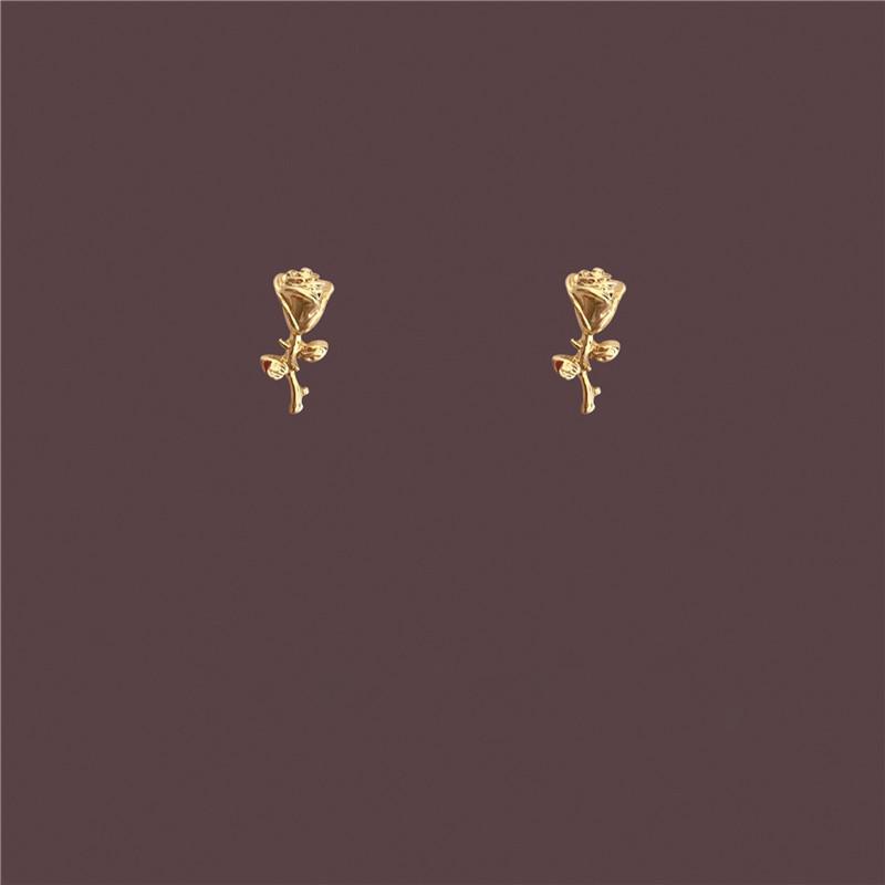 925 Sterling Silver Simple Rose Flower Earrings Women Exquisite Sweet Wedding Party 14k Real Gold Plating Jewelry Gift