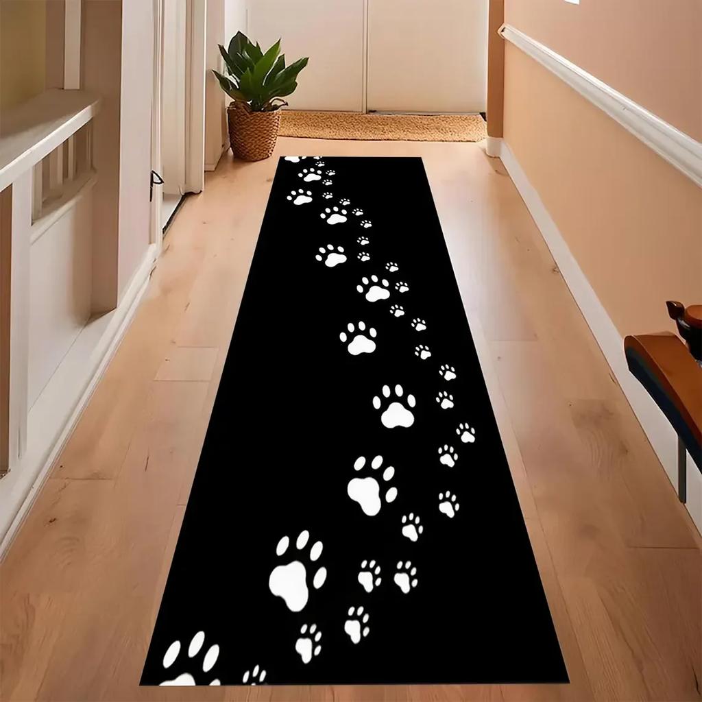 Cute Cat Paw Print Runner Rug Modern Non-Slip Washable Carpet for Pet Lovers Floor Mat for Hallway Kitchen Bedroom Living Room