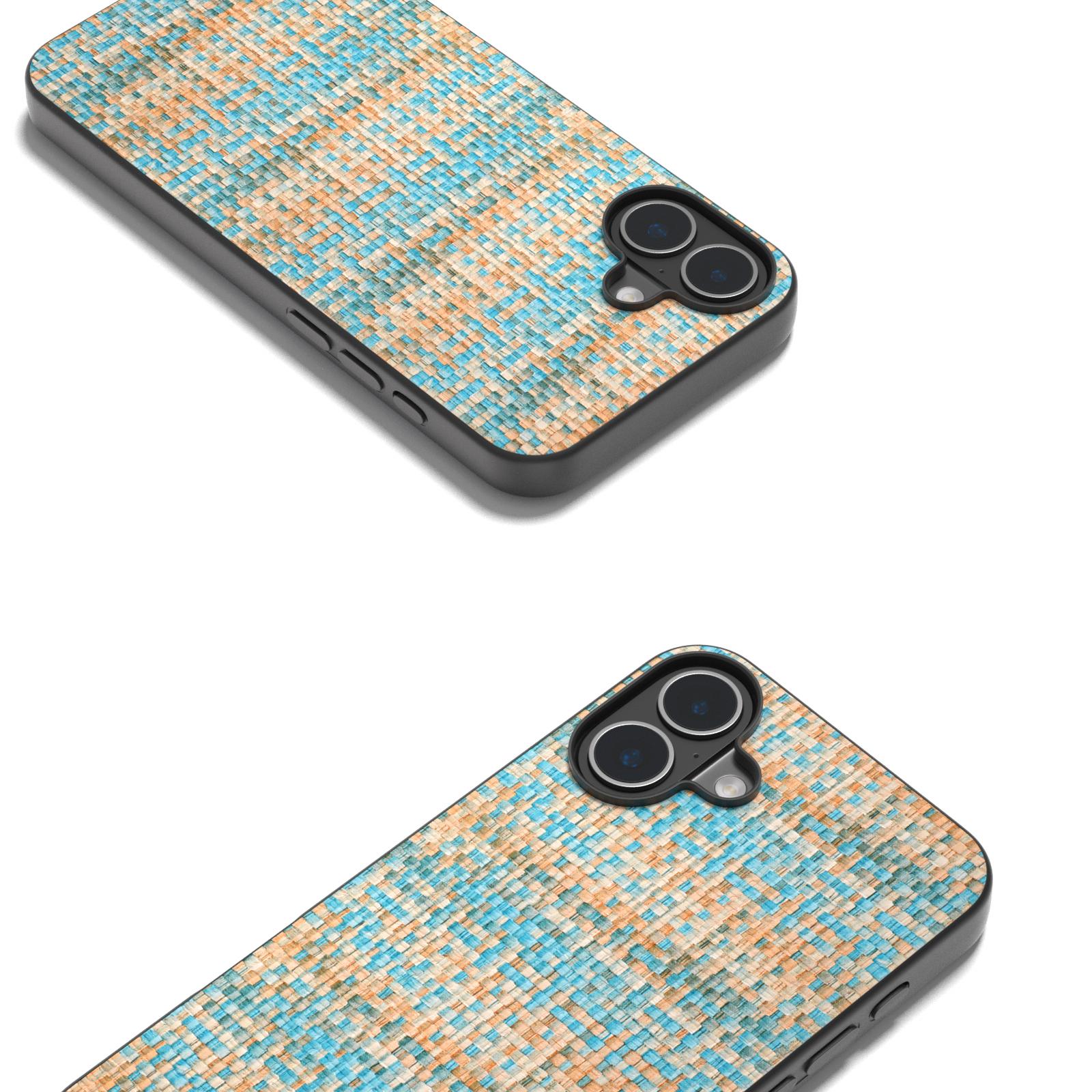 

For iPhone 16 Case Plaid Texture PU Leather+PC+TPU Hybrid Phone Cover